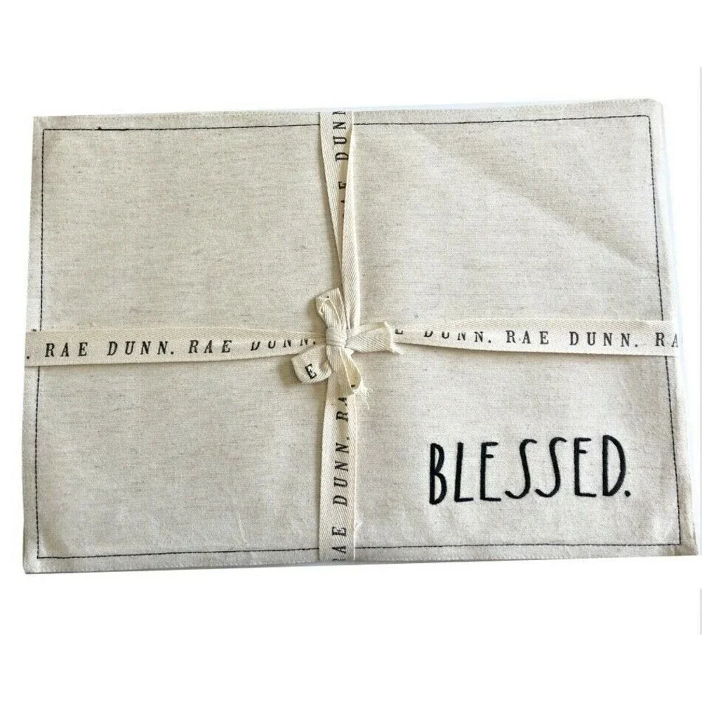 Rae Dunn Placemats Embroidered Blessed Fabric Set of 4 Country Farm 13